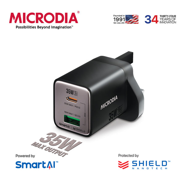 MICRODIA SMARTCube™ Nano 35W/ 65W GaN Pro Wall Charger.