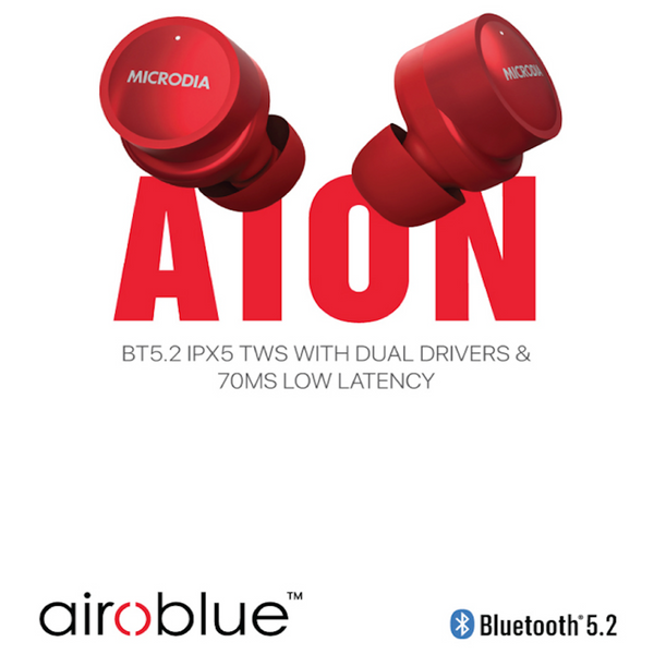 MICRODIA Aion BT5.2 IPX5 TWS WITH DUAL DRIVERS & 70MS LOW LATENCY (RED)