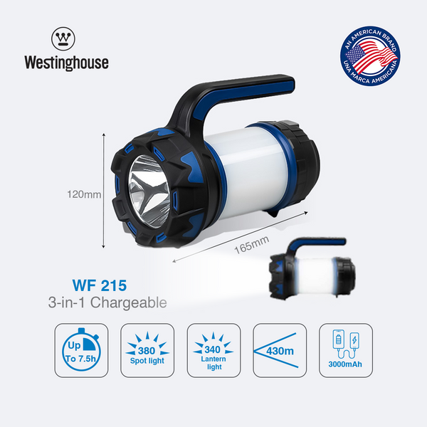 Westinghouse WF215 Rechargeable Search Light light and dual color SMD, is integrated with an LED light and dual color SMD