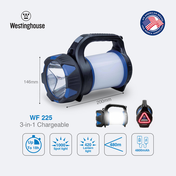 Westinghouse WF225 is a strong rechargeable search light integrated with 3 lighting sources with super high brightness