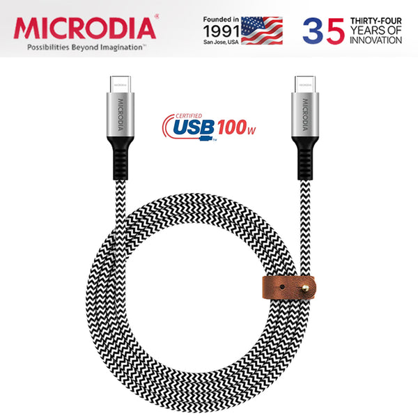 MICRODIA ExeCable™ Tweed 100W USB-C to USB-C (1.3m/2.6m) – Zebra Edition, Braided Fast Charging & Sync Cable
