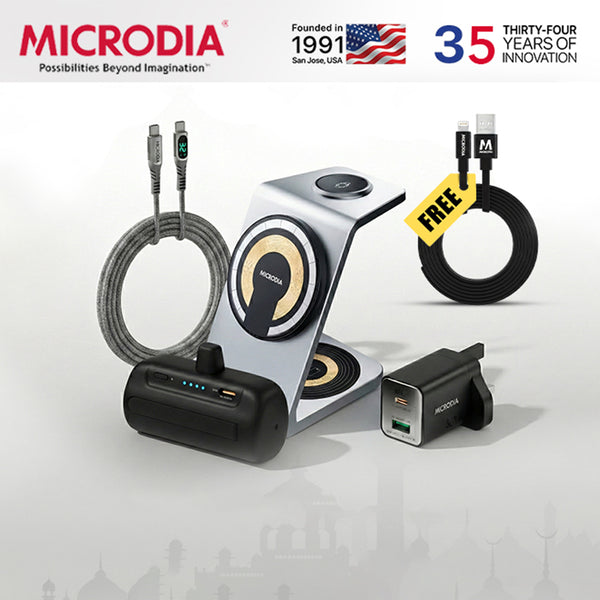 Aluminaire Bundle 5-in-1 (23W 3-in-1 Magnetic Charging Station, 35W GaN Wall Charger, 5000mAh Mini Power Bank & 100W Digital Display USB-C Cable)