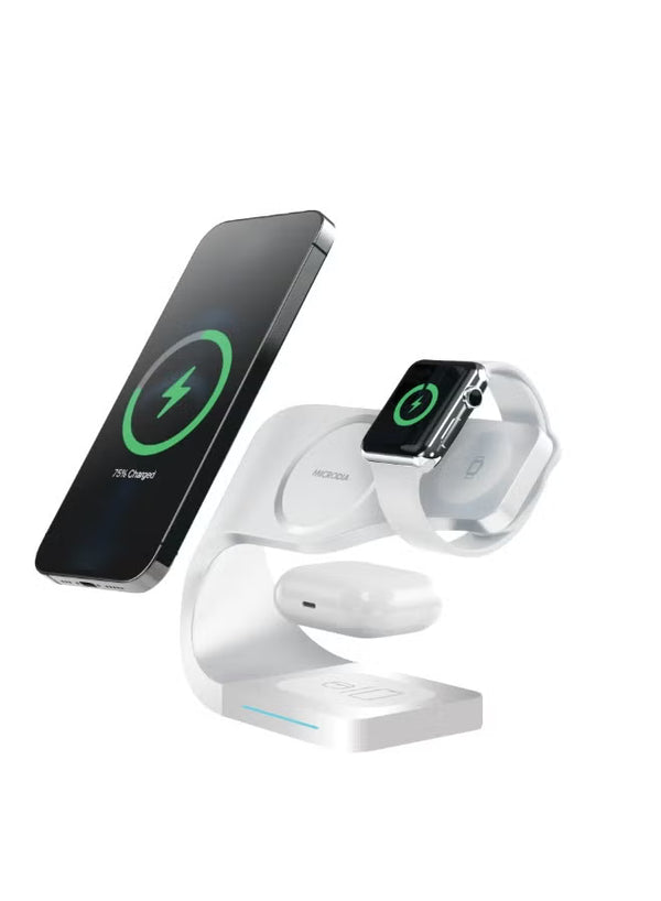 SNAPStation™ CURVE 33W 5-in-1 Magnetic Wireless Charging Station – Stylish Curved MagSafe Charger Dock with Qi2 Fast Charging for iPhone 16/15/14/13, AirPods & Watch - White