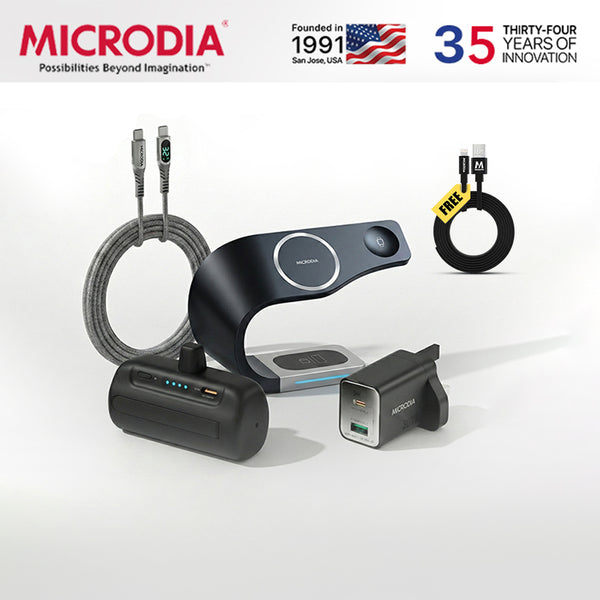 Curve Bundle 5-in-1 (23W 5-in-1 Magnetic Charging Station, 35W GaN Wall Charger, 5000mAh Mini Power Bank & 100W Digital Display USB-C Cable)