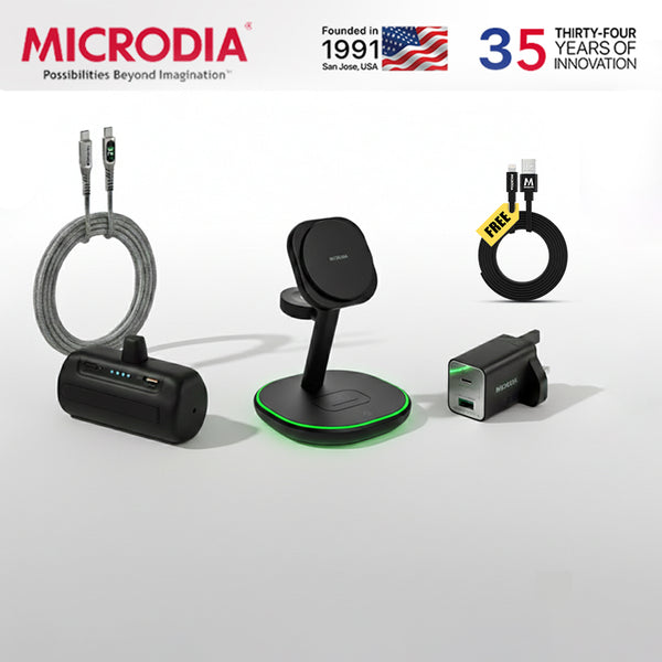 PLUS Bundle 5-in-1 ( 23W 4-in-1 Magnetic Charging Station, 35W GaN Wall Charger, 5000mAh Mini Power Bank & 100W Digital Display USB-C Cable)