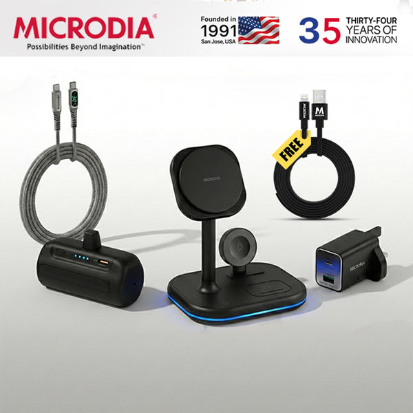 Pro Bundle 5-in-1  (23W 4-in-1 Magnetic Charging Station, 35W GaN Wall Charger, 5000mAh Mini Power Bank & 100W Digital Display USB-C Cable)