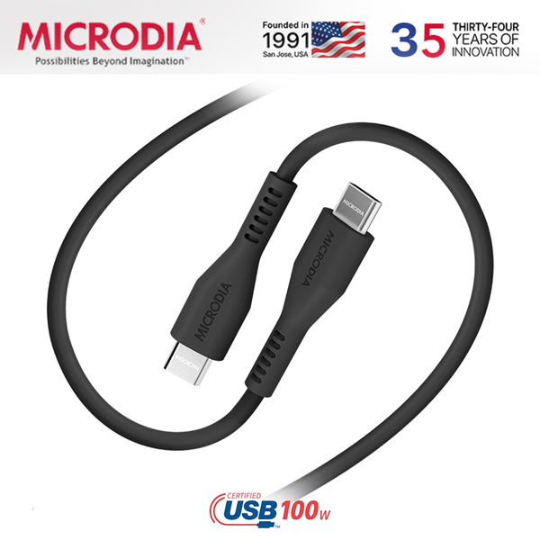 Microdia Fruitywire PD100W USB-C to USB-C Charge & Sync Cable, Liquid Silicon, 1.3m & 2.6m - Soft Touch & Tangle-Free