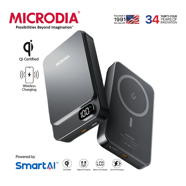 MICRODIA SNAPPower™ Aluminaire LCD, Magnetic Wireless Power Bank, 5000mAh / 10000mAh