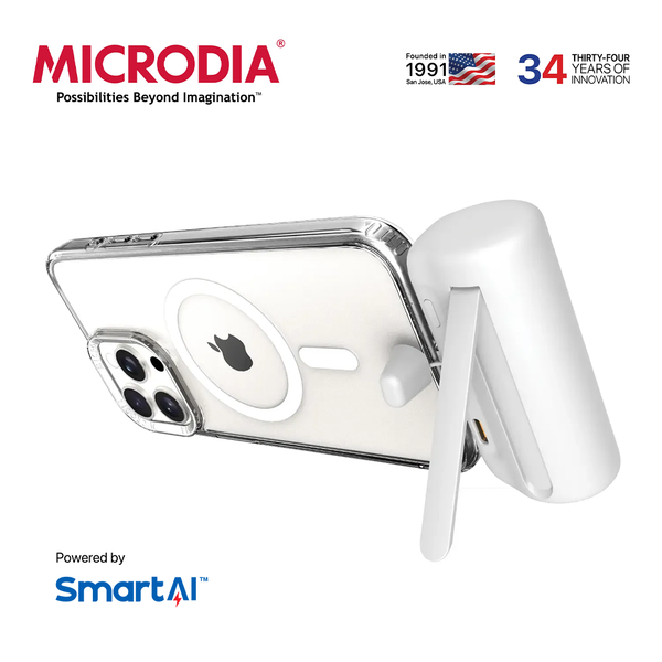 MICRODIA POWERPack™ Nano PD20W Mini Portable Power Bank with Built-in USB-C Connector and Foldable Kickstand