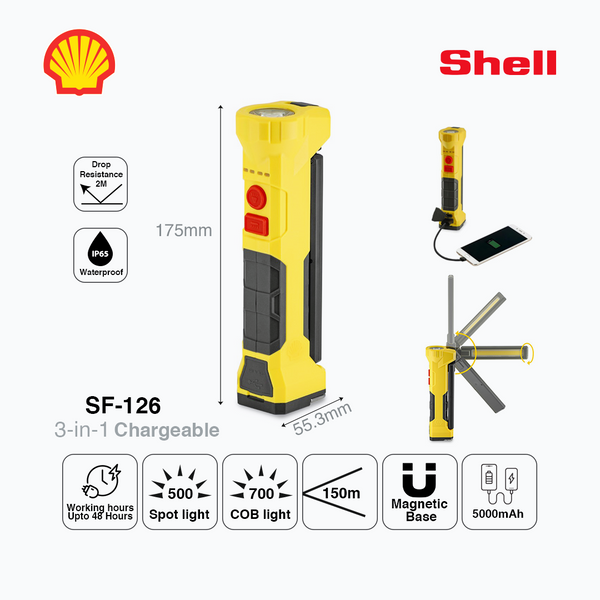 Shell SF126 LED Rechargeable Work Light/Flashlight With 5000 MAh Power Bank