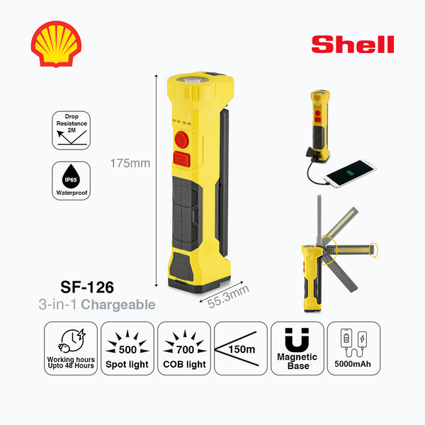 Shell SF126 Rechargeable Work Light Flashlight With 5000 MAh Power Bank