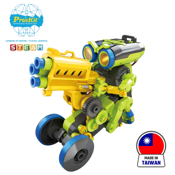 Pro’sKit GE-897 Tribo 3-in-1 Keypad Coding Robot – DIY Programmable STEM Robot Kit for Kids (Sharpshooter, Painter & Sweeper)