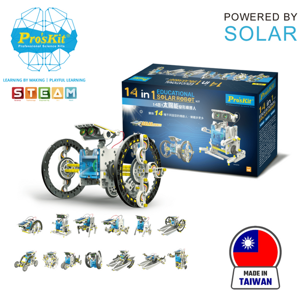 Pro’sKit GE-615 14-in-1 Educational Solar Robot Kit – DIY STEM Solar-Powered Building Set for Kids (203 PCS, Battery-Free)