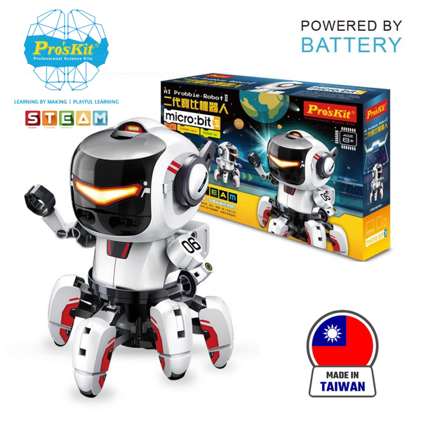 Pro’sKit  GE-894 AI Probbie Robot with Micro:bit – DIY Programmable 6-Leg STEM Coding Robot for Kids 8+
