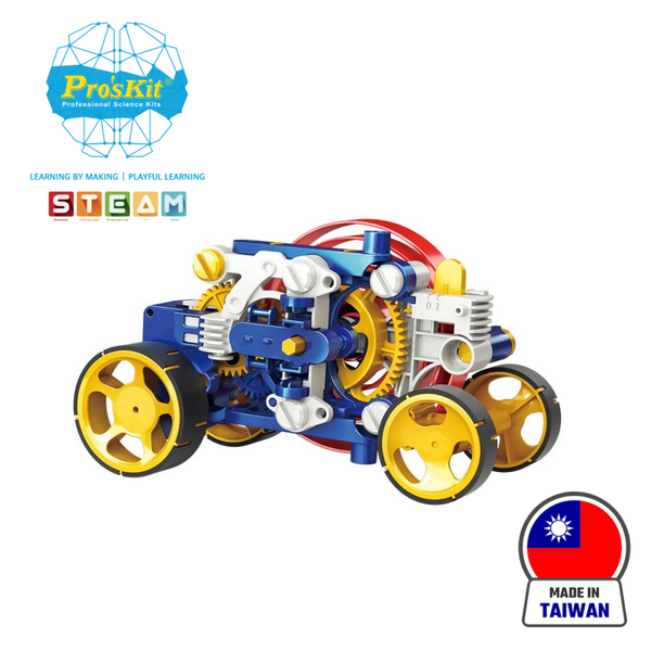 Pro’sKit GE-730 3-in-1 Spiral Spring Science Kit – Battery-Free STEM Robot, Race Car & Timer DIY Build Set for Kids 8+