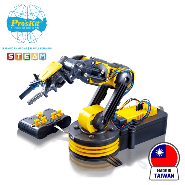 Pro’sKit GE-535N Wired Control Robot Arm – DIY STEM Mechanical Robotics Kit with 5-Axis Control, Rotating Base & Claw for Kids