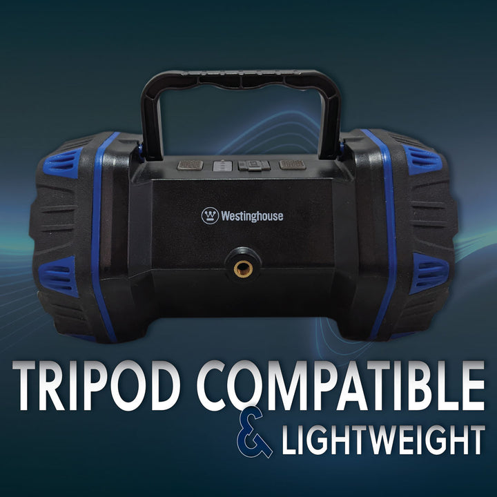 a blue and black tool box with the words tripod compatible and light weight