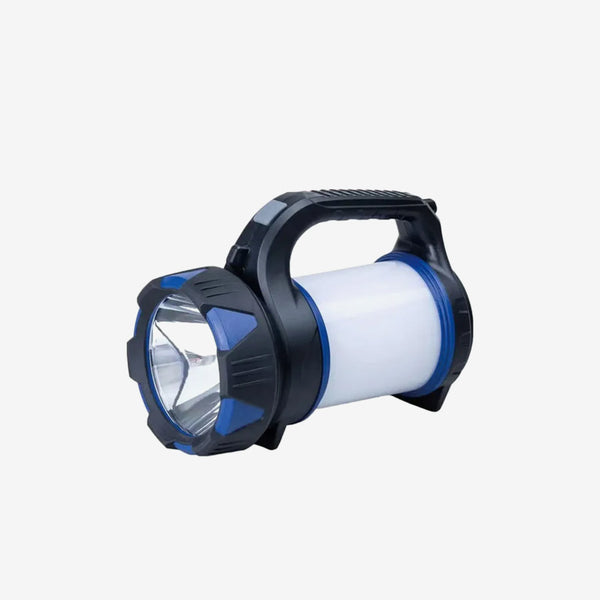 a blue and white light on a white background