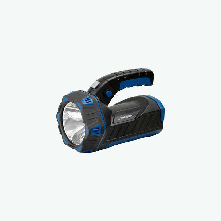a blue and black flashlight on a white background