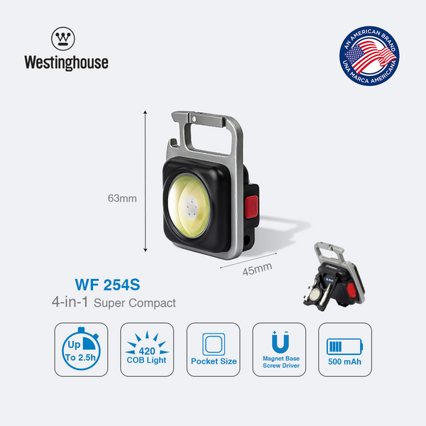 Westinghouse WF254S is 4-IN-1 Multifunctional Mini work light, keychain light, bottle opener and screwdriver in one